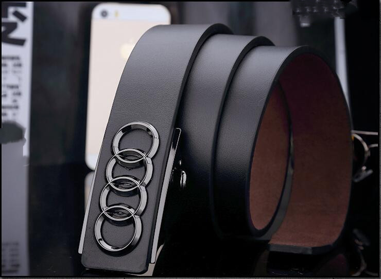 Leather belt with Audi logo buckle